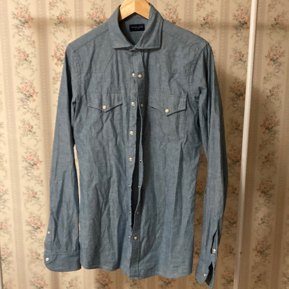 Western Pearl Snap Chambray Shirt size Medium (Tall)